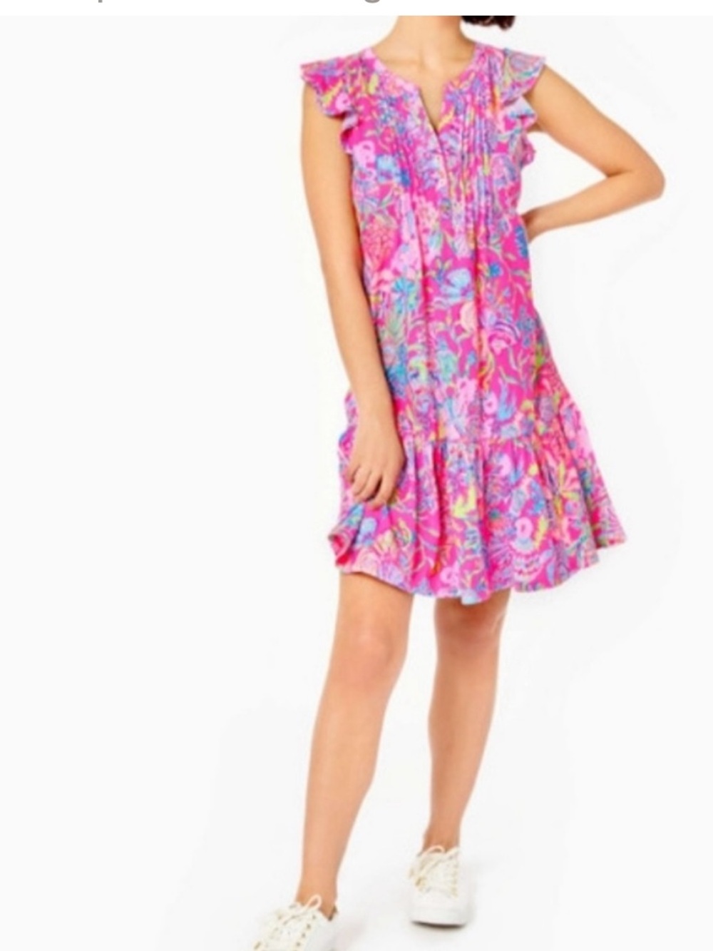 Lilly Pulitzer Pink Floral Golda Flutter-Sleeve Shift Dress - Picture 4 of 15